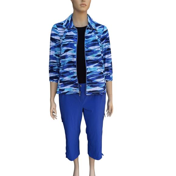 Chico's Zenergy 3 XL 16 Travel 2 Piece Set Blue Wave Jacket Capri Cargo Pants - Picture 5 of 13